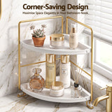 Artiss Bathroom Corner Shelf Countertop Organiser Vanity Storage Rack White Gold - Rear View