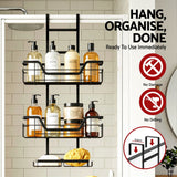 Artiss 2X 3 Tier Over The Door Shower Caddy Hanging Bathroom Storage Organizer - Top-Down View