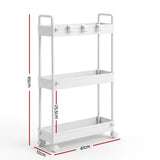 Artiss 3 Tier Slim Storage Trolley Narrow Utility Organiser Rack White - Front View