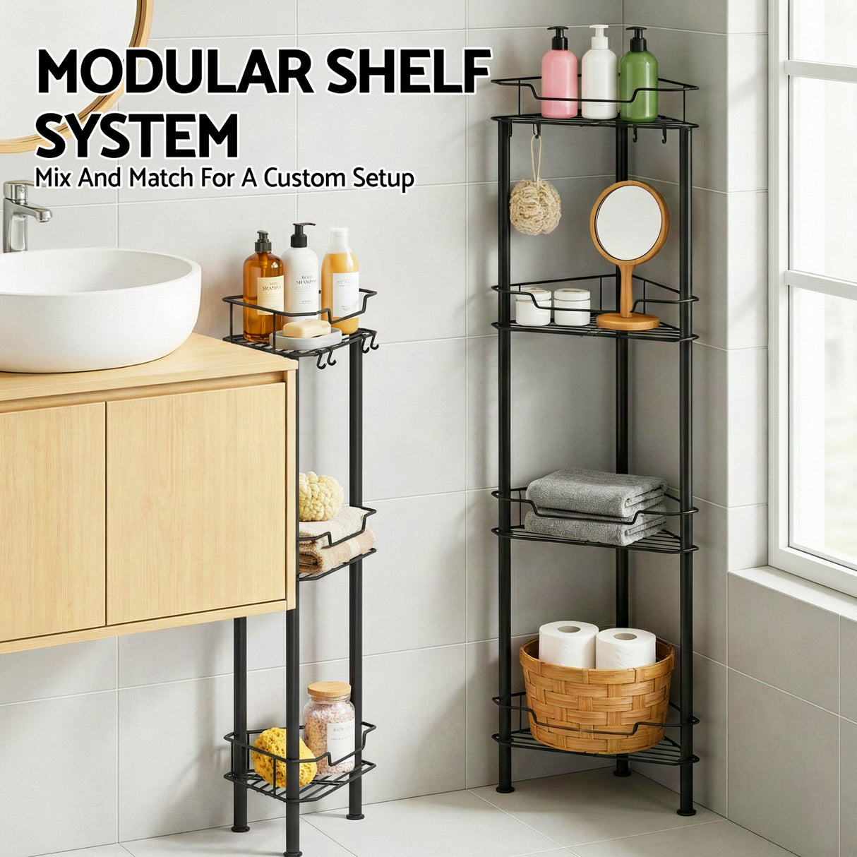 Artiss 4 Tier Floor Standing Corner Shower Caddy Bathroom Organizer Black