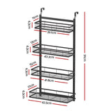 Artiss Over Door Bathroom Rack Hanging Organiser 4 Tier No Drill 91cm Black - Front View