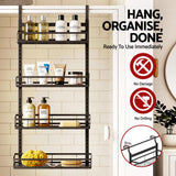 Artiss Over Door Bathroom Rack Hanging Organiser 4 Tier No Drill 91cm Black - Top-Down View
