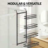 Artiss Over Door Bathroom Rack Hanging Organiser 4 Tier No Drill 91cm Black - Low Angle