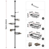 Artiss Tension Pole Shower Caddy Steel Corner Bathroom Shelf Black - Front View
