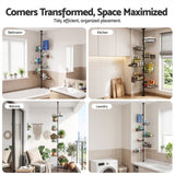 Artiss Tension Pole Shower Caddy Steel Corner Bathroom Shelf Black - Top-Down View