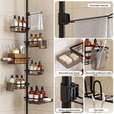 Artiss Tension Pole Shower Caddy Steel Corner Bathroom Shelf Black - 45-Degree Angle