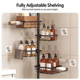Artiss Tension Pole Shower Caddy Steel Corner Bathroom Shelf Black - Close-Up Angle