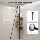 Artiss Tension Pole Shower Caddy Steel Corner Bathroom Shelf Black - Low Angle