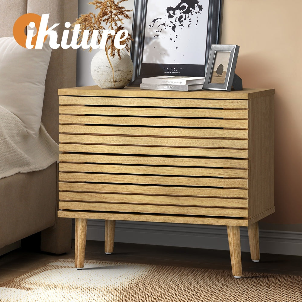 Oikiture Bedside Tables 2 Drawers Unique Handle-Free