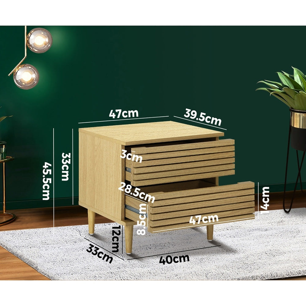 Oikiture Bedside Tables 2 Drawers Unique Handle-Free
