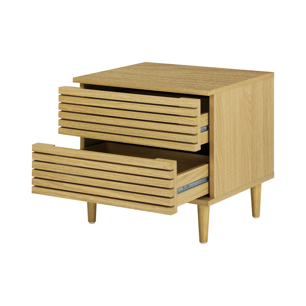 Oikiture Bedside Tables 2 Drawers Unique Handle-Free