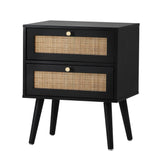 Oikiture Bedside Table 2 Drawers Storage Cabinet Rattan
