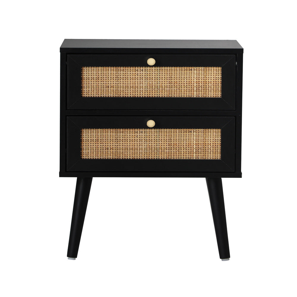 Oikiture Bedside Table 2 Drawers Storage Cabinet Rattan