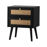 Oikiture Bedside Table 2 Drawers Storage Cabinet Rattan - Top-Down View
