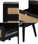 Oikiture Bedside Table 2 Drawers Storage Cabinet Rattan - Front View