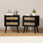 Oikiture 2X Bedside Table 2 Drawers Storage Cabinet Rattan