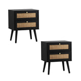 Oikiture 2X Bedside Table 2 Drawers Storage Cabinet Rattan - Front View