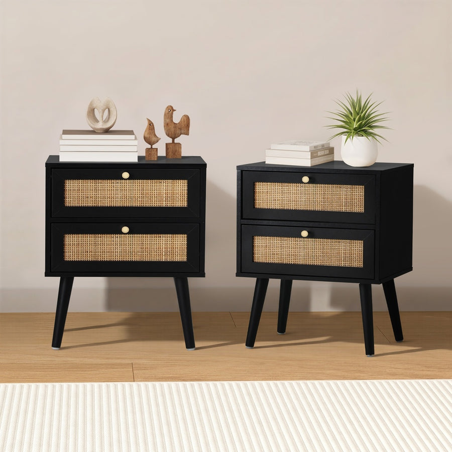 Oikiture 2X Bedside Table 2 Drawers Storage Cabinet Rattan