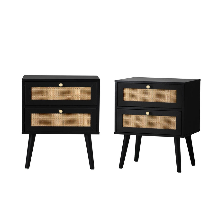 Oikiture 2X Bedside Table 2 Drawers Storage Cabinet Rattan