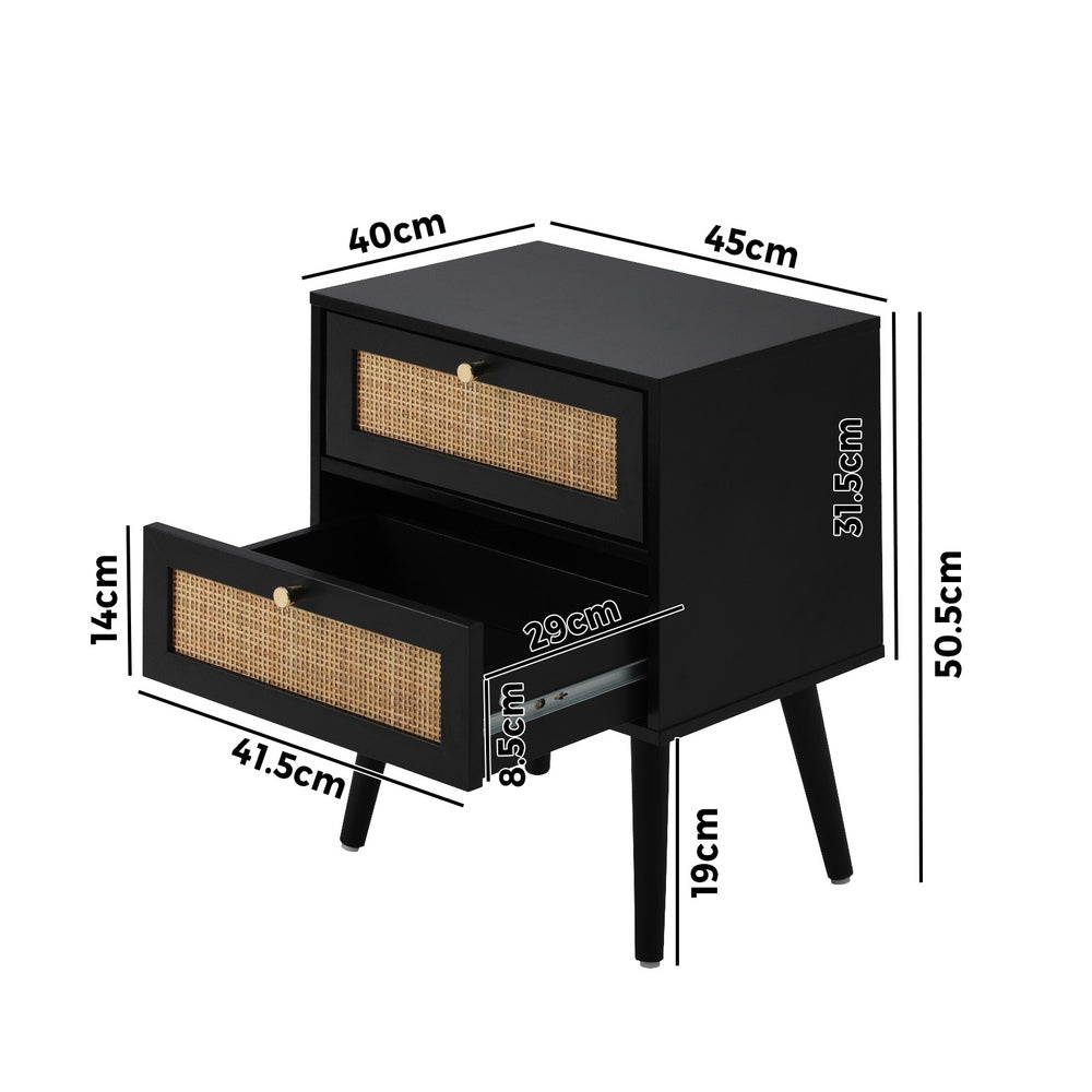 Oikiture 2X Bedside Table 2 Drawers Storage Cabinet Rattan