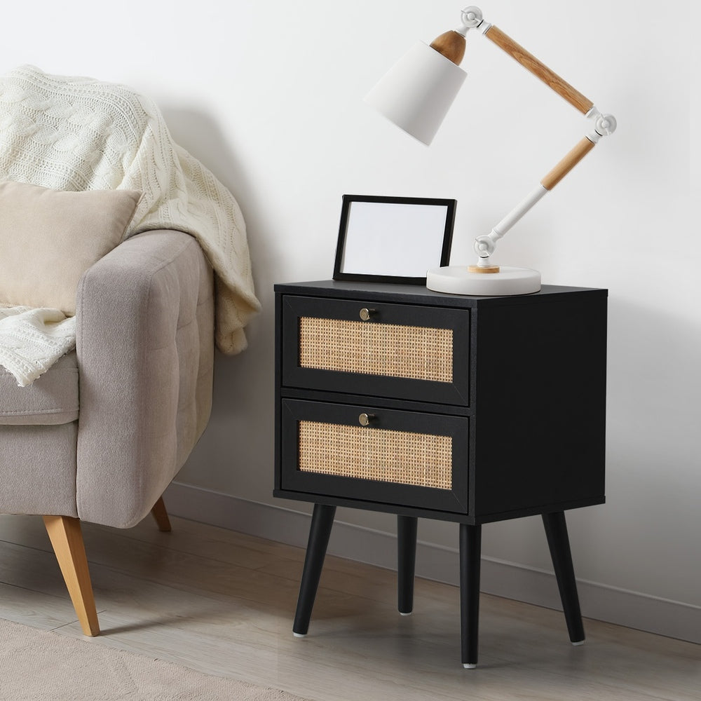 Oikiture 2X Bedside Table 2 Drawers Storage Cabinet Rattan