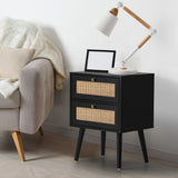 Oikiture 2X Bedside Table 2 Drawers Storage Cabinet Rattan - Low Angle