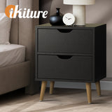 Oikiture Bedside Tables 2 Drawers Air Gap Handle Black - Top-Down View