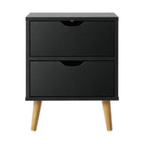 Oikiture Bedside Tables 2 Drawers Air Gap Handle Black - 45-Degree Angle