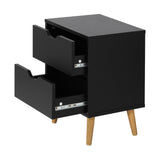 Oikiture Bedside Tables 2 Drawers Air Gap Handle Black - Rear View