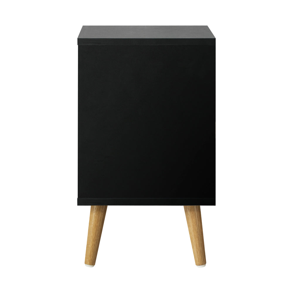 Oikiture Bedside Tables 2 Drawers Air Gap Handle Black