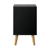 Oikiture Bedside Tables 2 Drawers Air Gap Handle Black - Side View