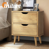 Oikiture Bedside Tables 2 Drawers Air Gap Handle Wooden - 45-Degree Angle