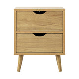 Oikiture Bedside Tables 2 Drawers Air Gap Handle Wooden - Rear View