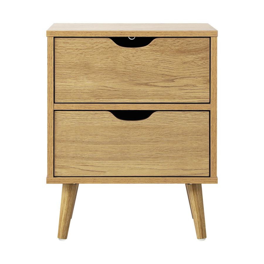 Oikiture Bedside Tables 2 Drawers Air Gap Handle Wooden