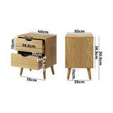 Oikiture Bedside Tables 2 Drawers Air Gap Handle Wooden