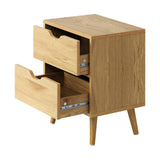 Oikiture Bedside Tables 2 Drawers Air Gap Handle Wooden - Side View