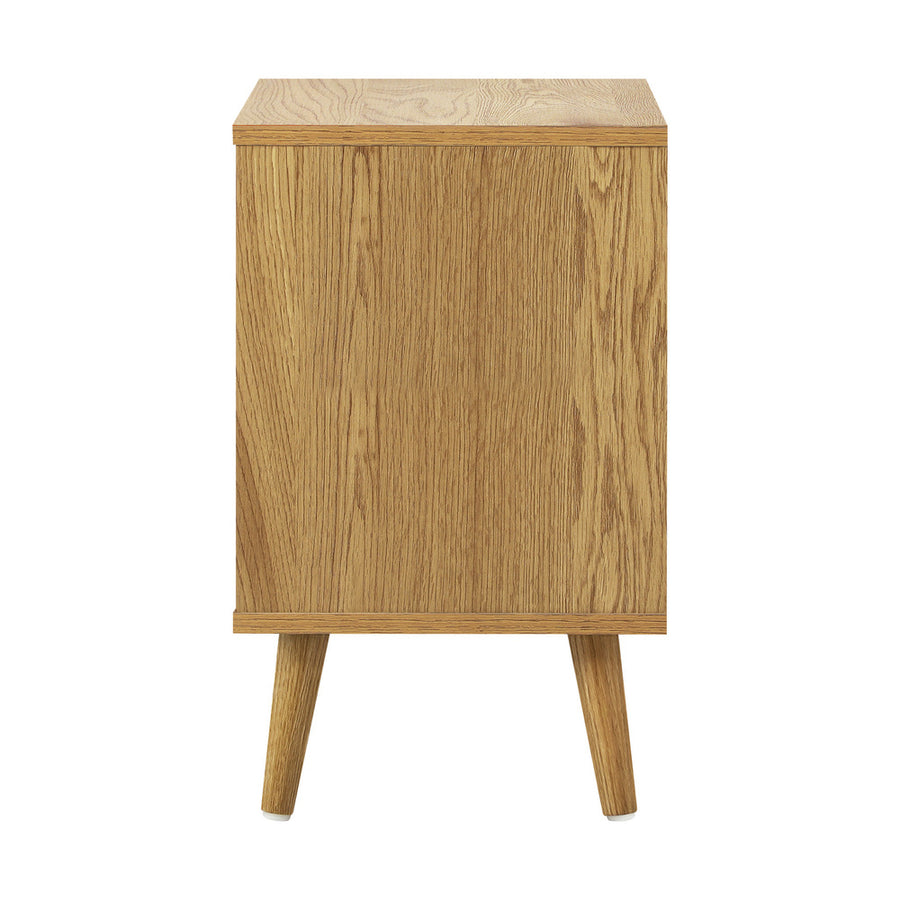 Oikiture Bedside Tables 2 Drawers Air Gap Handle Wooden