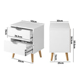 Oikiture Bedside Tables 2 Drawers Air Gap Handle White