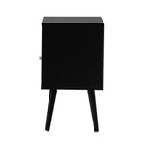 Oikiture Bedside Table Storage Drawer Shelf Rattan Black - Low Angle