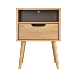Oikiture Bedside Table Handle-Free Open Shelf Wood