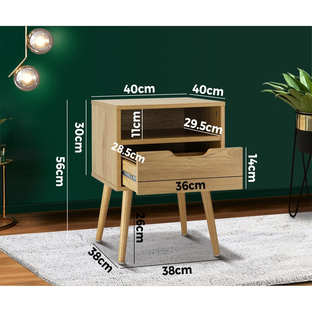 Oikiture Bedside Table Handle-Free Open Shelf Wood