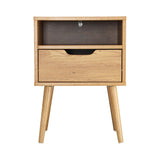 Oikiture Bedside Tables Set of 2 Wood - Rear View