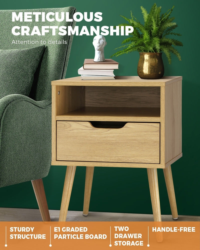 Oikiture Bedside Tables Set of 2 Wood
