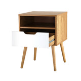 Oikiture Bedside Table Handle-Free Open Shelf Wooden&White