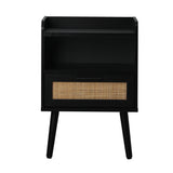 Oikiture Bedside Table Drawer Side End Table Rattan