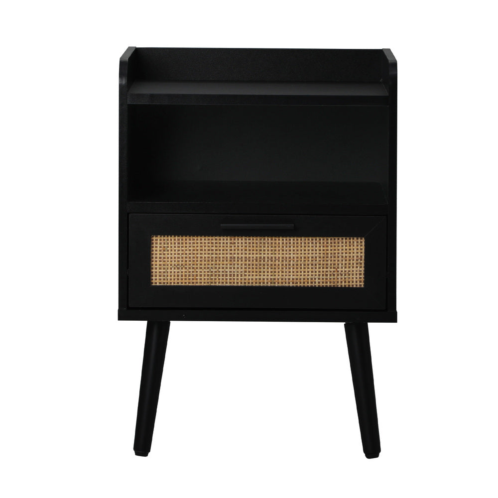 Oikiture Bedside Table Drawer Side End Table Rattan