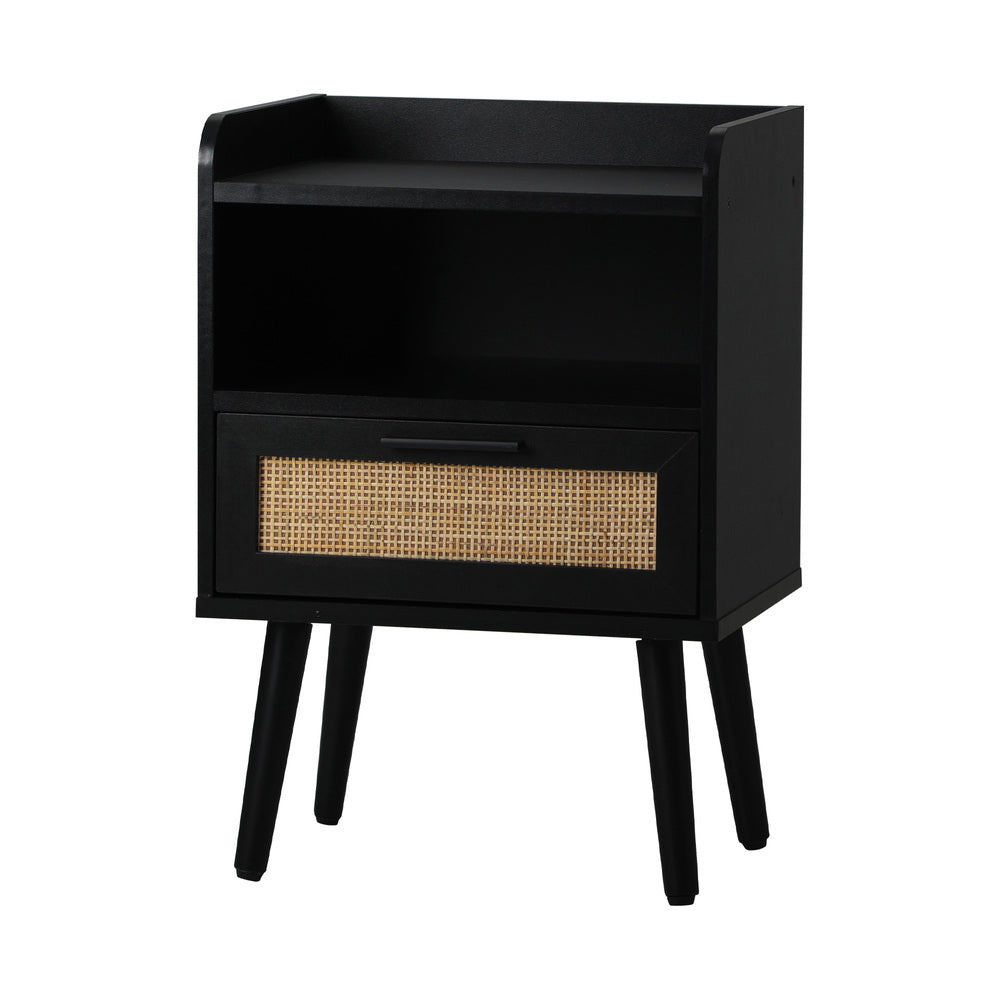 Oikiture Bedside Table Drawer Side End Table Rattan