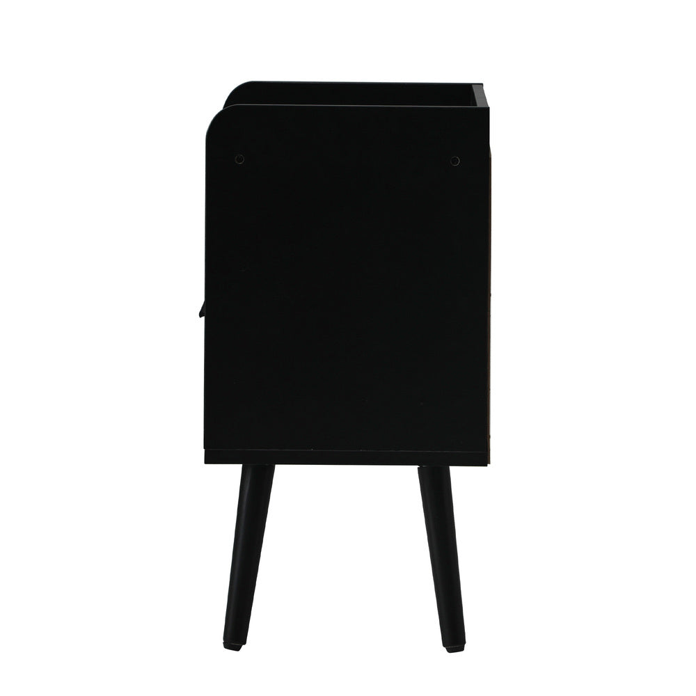 Oikiture Bedside Table Drawer Side End Table Rattan