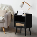 Oikiture Bedside Table Drawer Side End Table Rattan