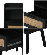 Oikiture Bedside Table Drawer Side End Table Rattan - Side View
